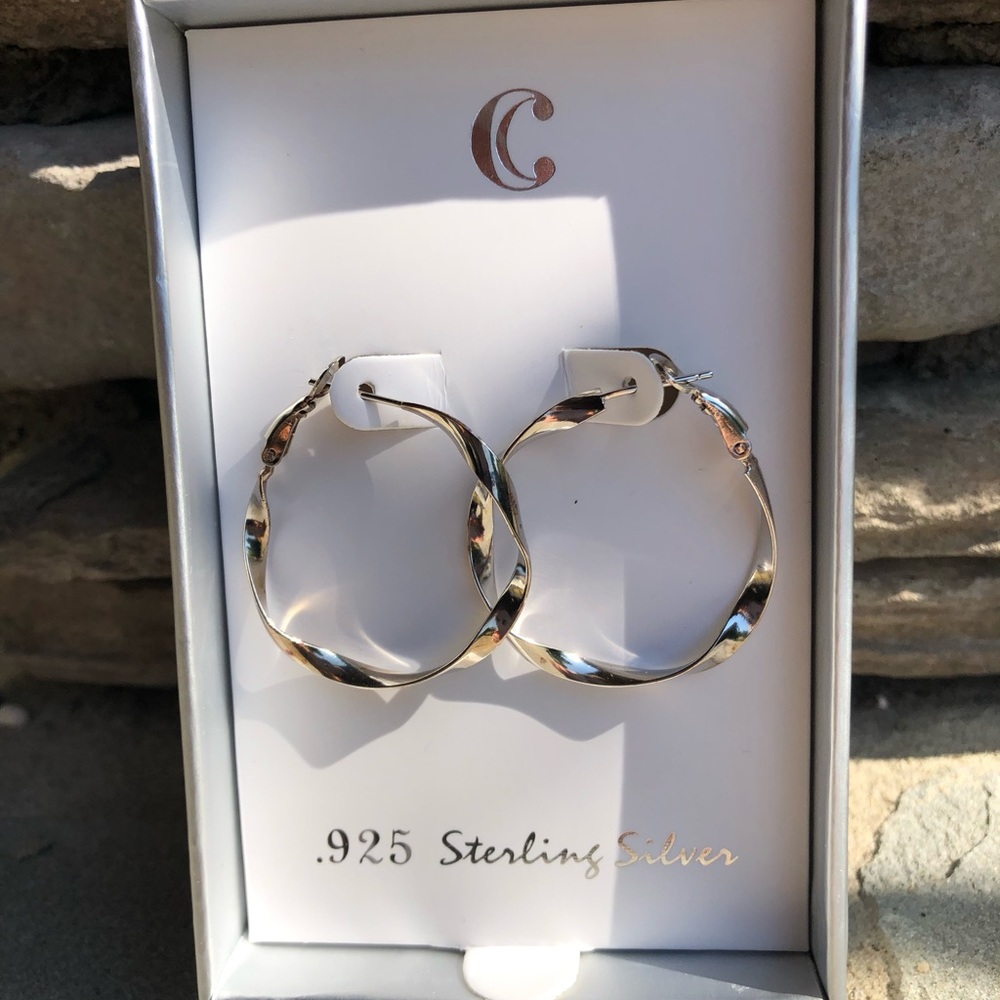 Sterling Silver Twist Hoop Earrings NEW